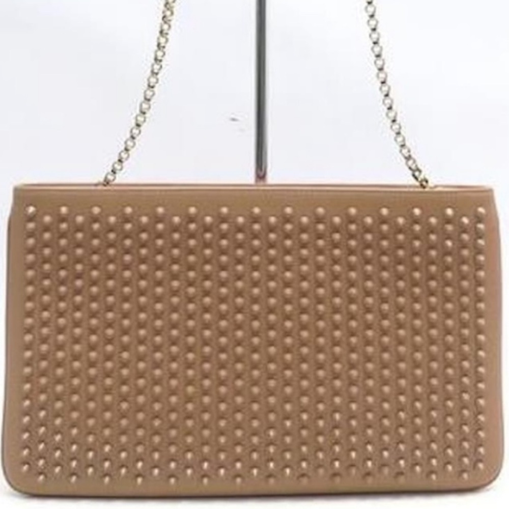 Studded Authentic Christian Loubiposh Clutch Nude and Red Women's Crossbody Bag